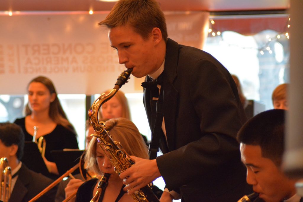 Kit Richards soloing on the saxophone with the Jazz Band. (Photo courtesy of Carol Sly)