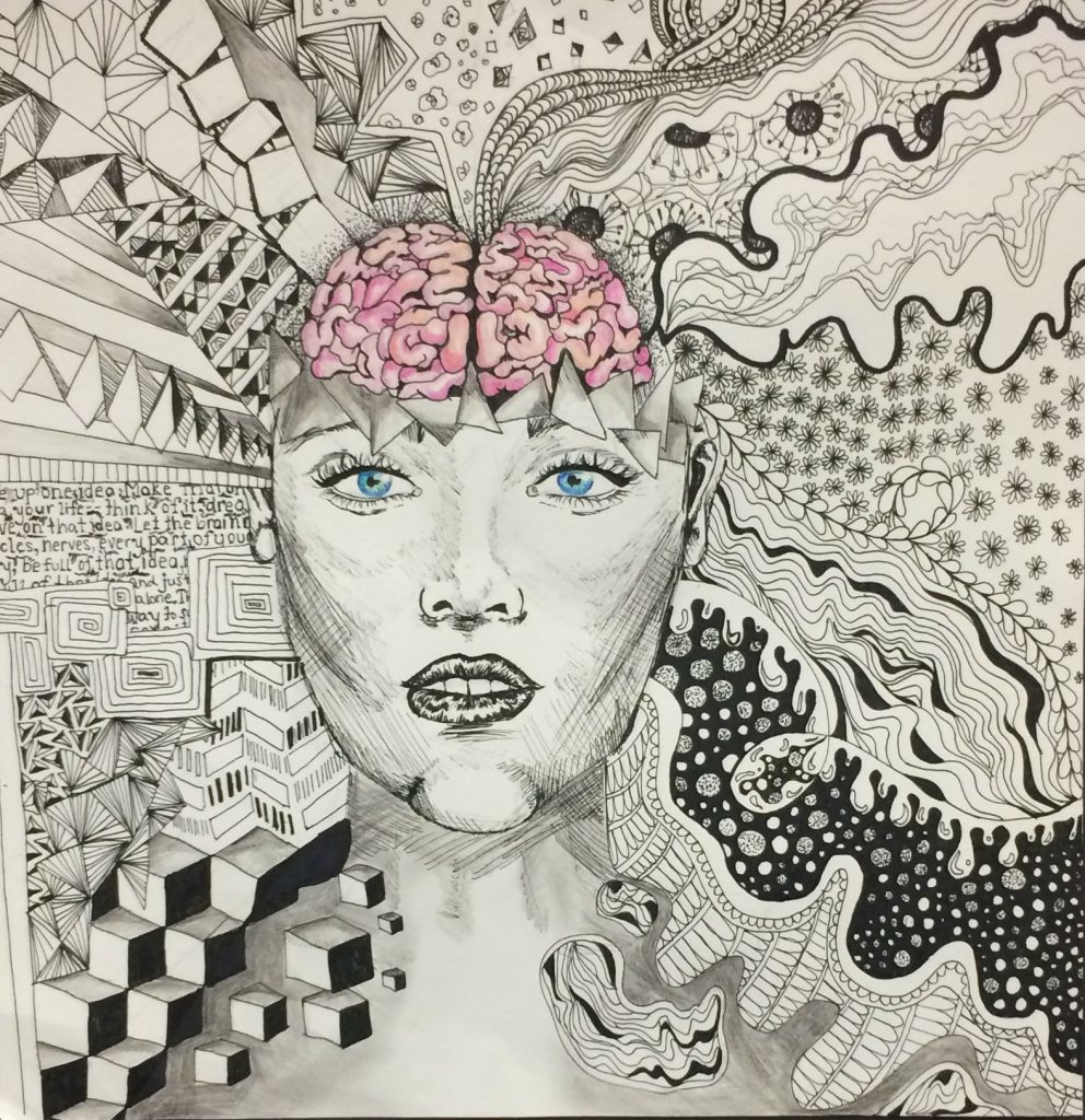  A very realistic drawing of the inner workings of the mind drawn by sophomore Annika Britton (Photo Credit: Erin Dean).