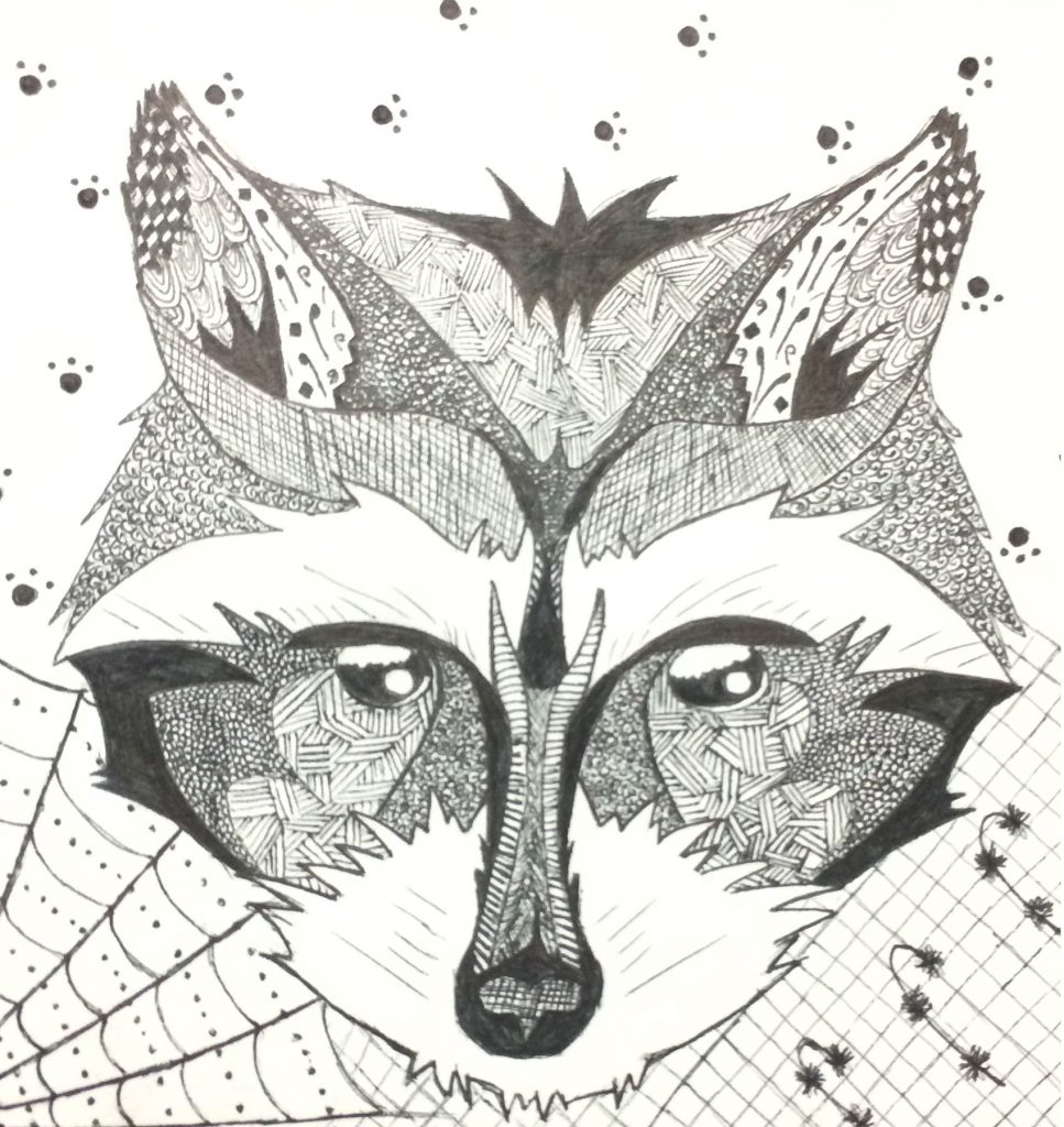 Sophomore Sofiya Biryukova created a very intricate fox face with paw prints and other patterns in the background (Photo Credit: Erin Dean).