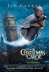 The theatrical movie poster for Christmas Carol (2009).