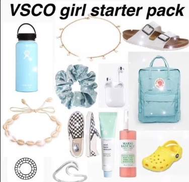 A picture of items that are associated with VSCO girls