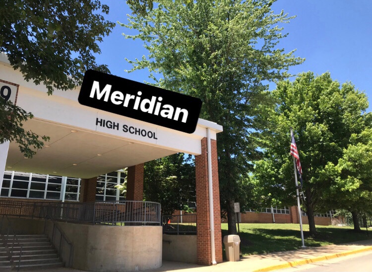 A picture of the old high school building with Meridian edited in instead of George Mason.