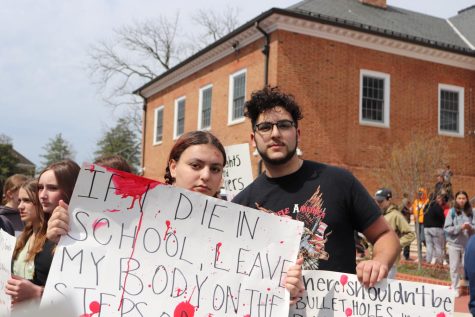 Sophomore Flora Pelton and senior Elijah Pelton display their signs to the camera, proud of the protest they have organized. (Photo by Rachel Grooms)