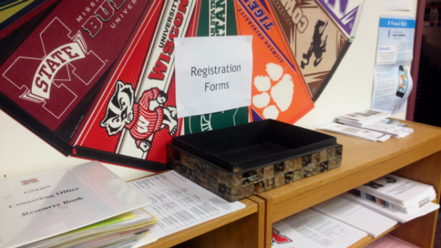 Registration bin located in an office