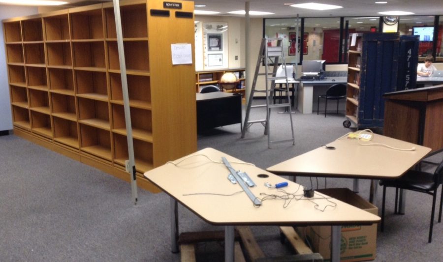 Furniture being moved in the library