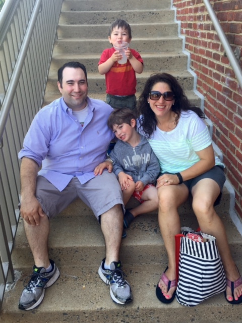 Family on steps