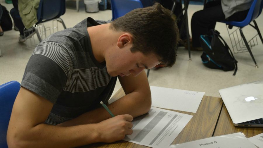 A student working during class.