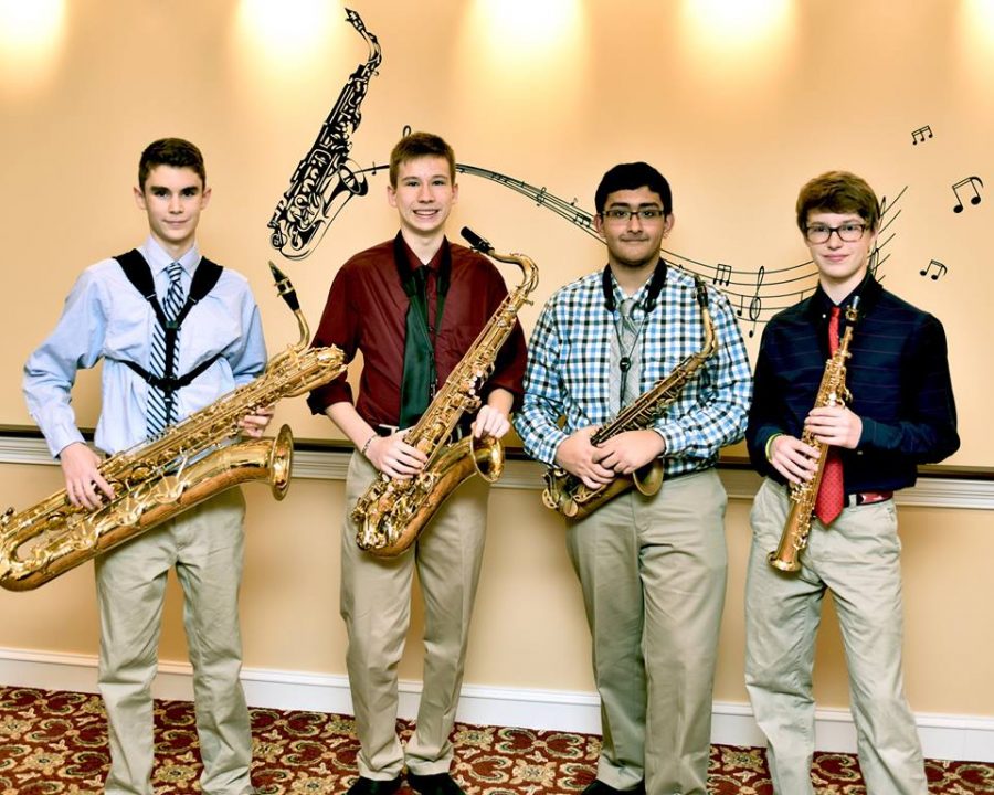 Richards (second from the left) and his fellow saxophone players from Virginia Music Adventures before a community service performance for senior citizens. (Photo courtesy of the Virginia Music Adventures website)