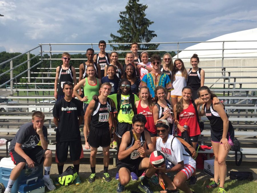 After getting the final results of the 1A/2A state meet, Mason’s Track and Field team pose for a picture. The meet took place at Radford University from June 3-4. (Photo courtesy of Mason Track and Field Twitter)