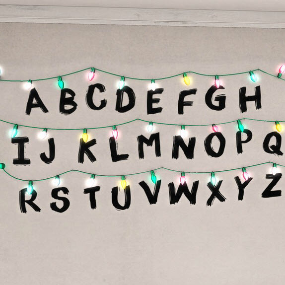 Alphabet painting and Christmas lights