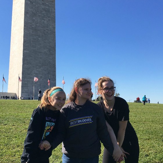 Three students at the Washington Monument