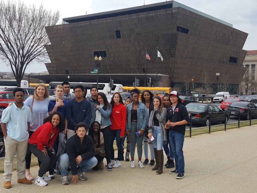 Students outside African-American Museaum pose for photo
