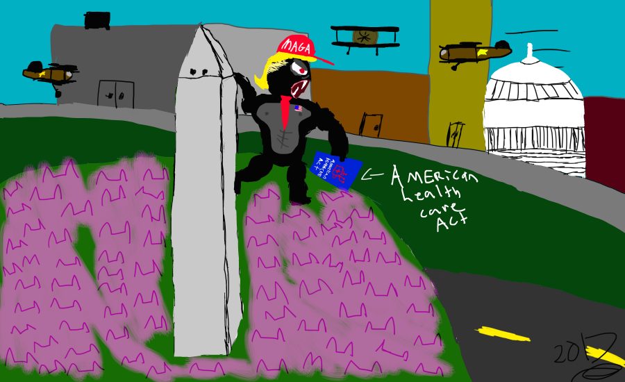 A+cartoon+by+Zollie+Brown+of+King+Kong%2FDonal+Trump+hijacking+the+Washington+Monument.