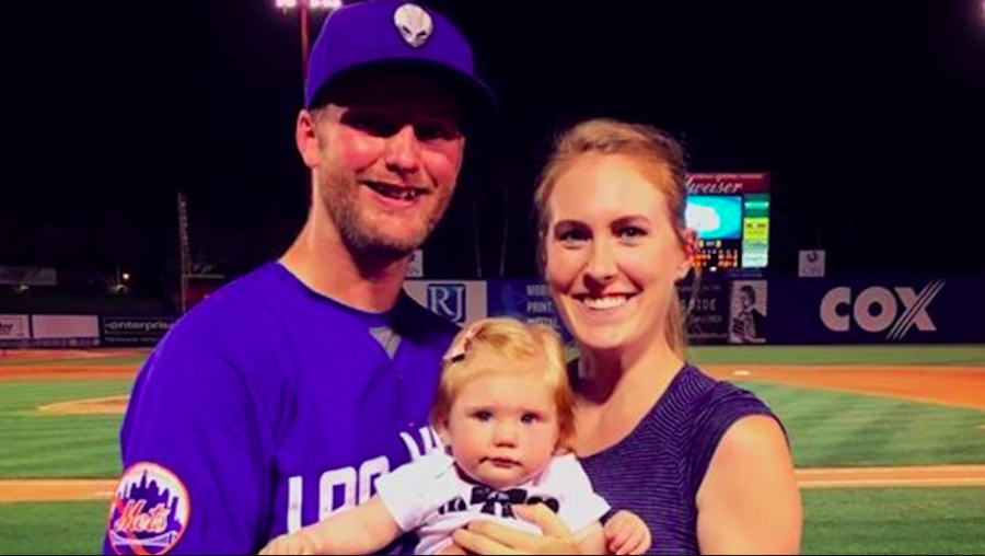 Mets’ Minor Leaguer Kyle Johnson with his wife and daughter