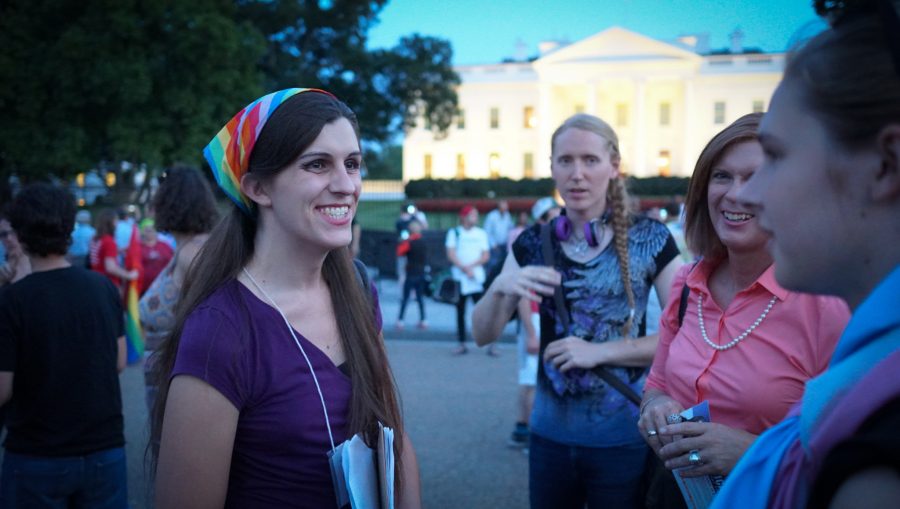 Danica Roem talks with protestors outside the White house
