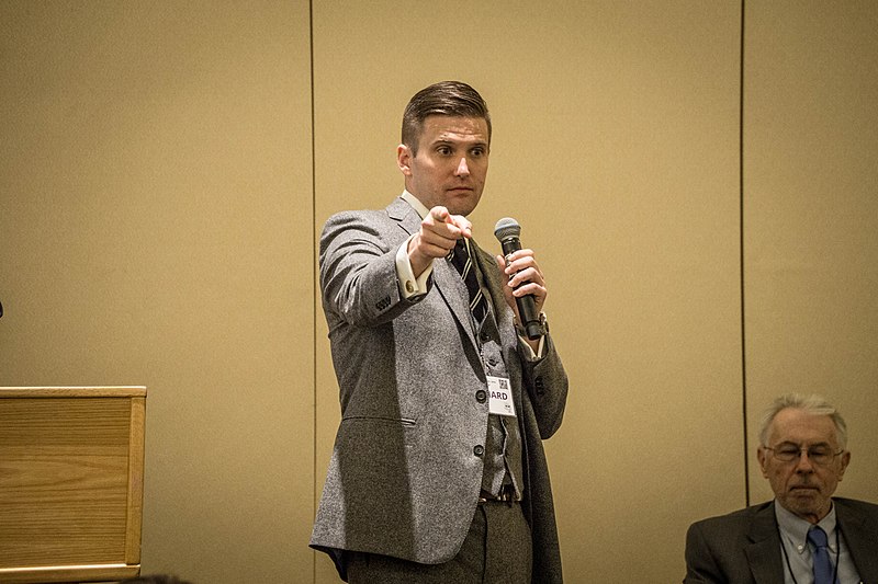 Richard Spencer speaks on a stage at an alt-right conference in November of 2016.