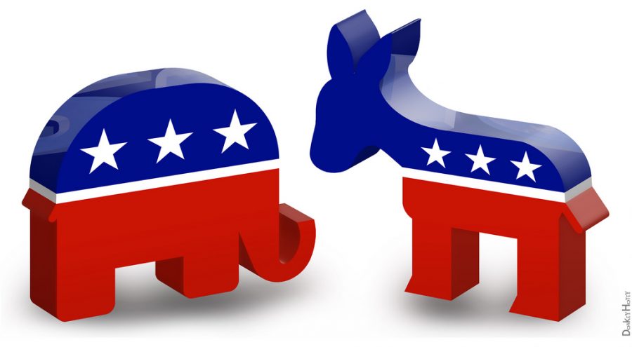 The democratic donkey and republican elephant.
