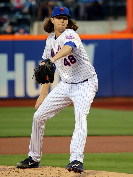 Jacob deGrom mid-pitch for the New York Mets at Citi Field.
