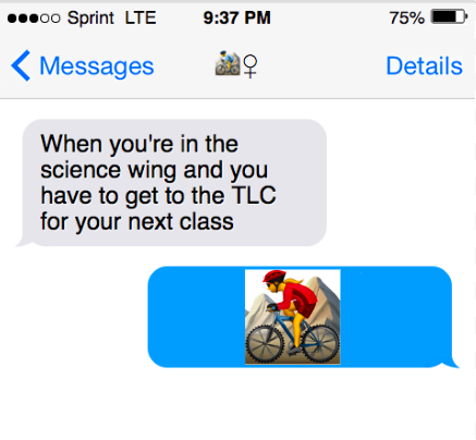 A text conversation with a biker emoji.
