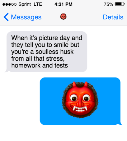 A text conversation with a devil emoji.
