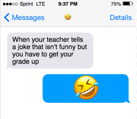 A text conversation with a laughing emoji.