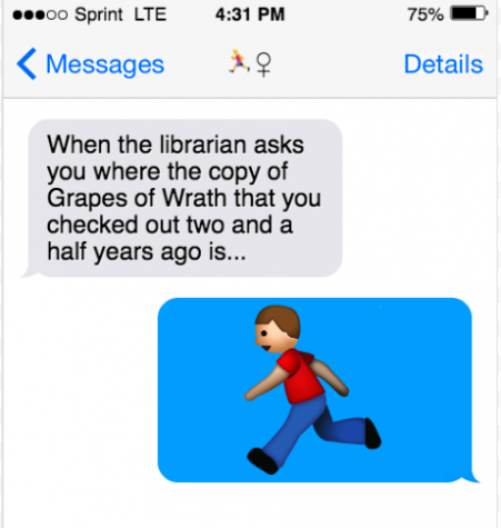 A text conversation with a running man emoji.