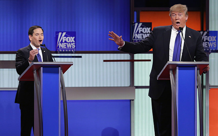 Marco Rubio and Donald Trump during a debate.