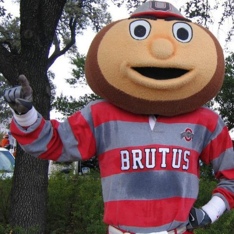 Brutus points to the sky.