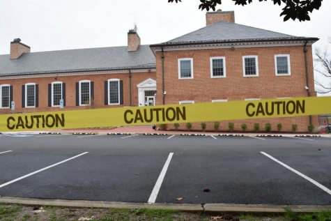 Caution tape blocks off City Hall in Falls Church