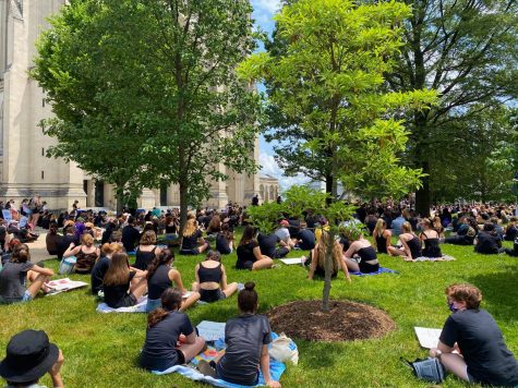 Students participated in a sit-in on the lawns of The National Cathedral