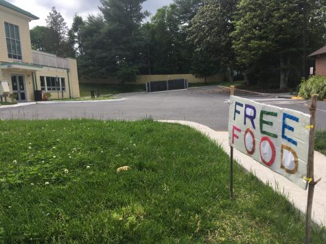 Photo of free food sign and Jessie Thackrey Preschool