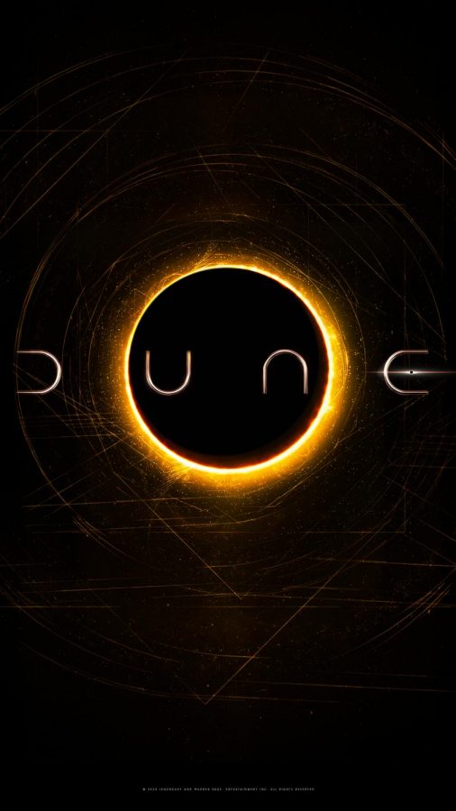 A poster for a movie, with the title Dune on a black background