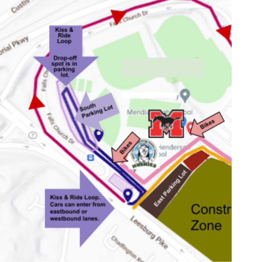 A map of the new parking and dropping off routes on the secondary campus.