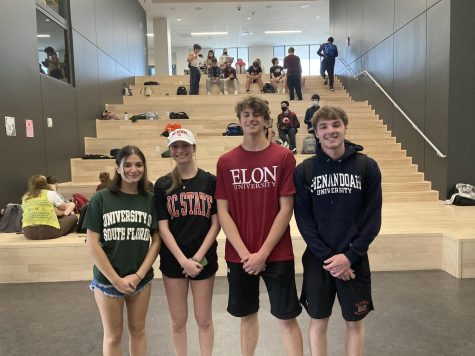 A group of seniors pose in their college gear.