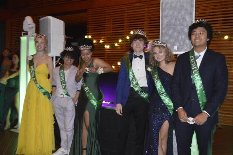 The 2022 prom court stands for photo. (From left: Phi Oeschger, Raissa Borges Souza, Jack Flanagan, Sarah Ettinger, and David Ziayee)