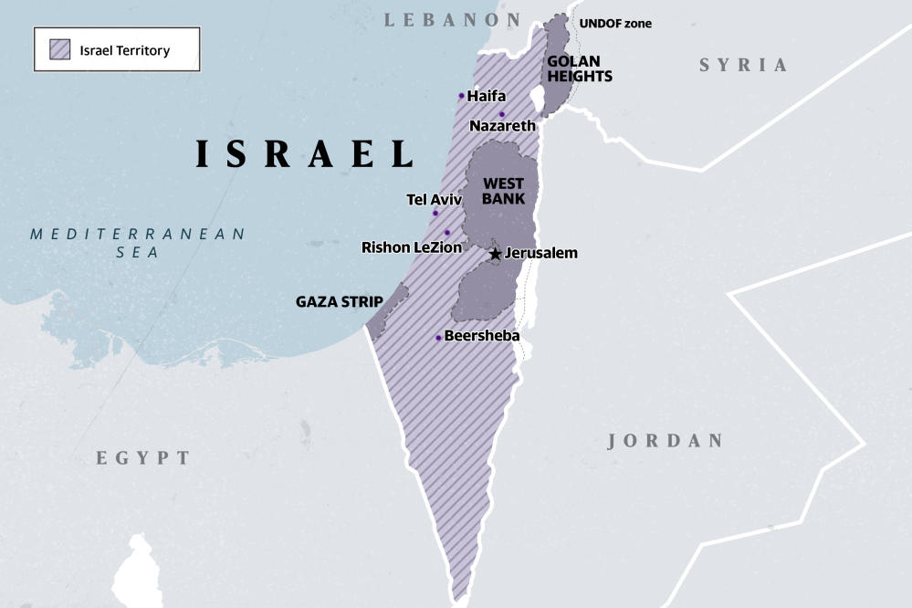 A map of Israeli and Palestinian Territory (Photo via Yahoo News)