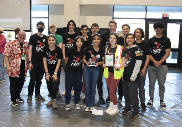 Meridian Robotics team celebrates their awards at the 2024 Meridian Robotics competition (Photo via Robotics Team)