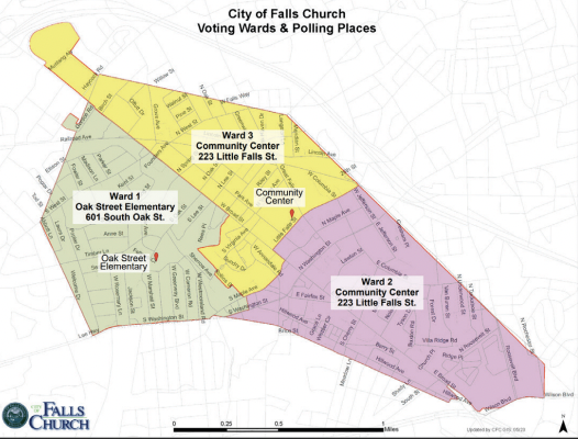 A ward is an area that determines the location where one votes. Make sure to verify that you visit the correct location with this map. (Photo via Falls Church City)