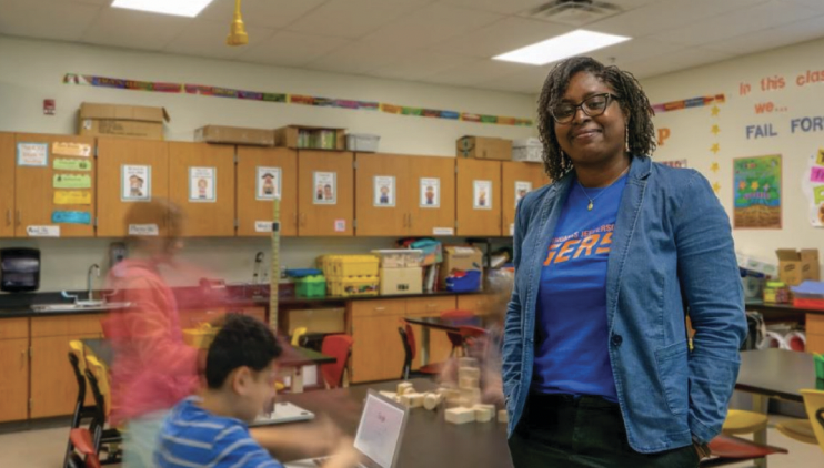 Ms Adetoro poses for a photo in the classroom. (Photo courtesy of Tosin Adetoro)