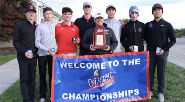  It’s a great year to be a Mustang! The Meridian Varsity Golf Team stands triumphantly with the 2024-2025 VHSL State Golf Champion Class 3 trophy, held by Coach Tim Sample, on Oct. 15 in Harrisonburg, VA. (Photo via FCCPS)