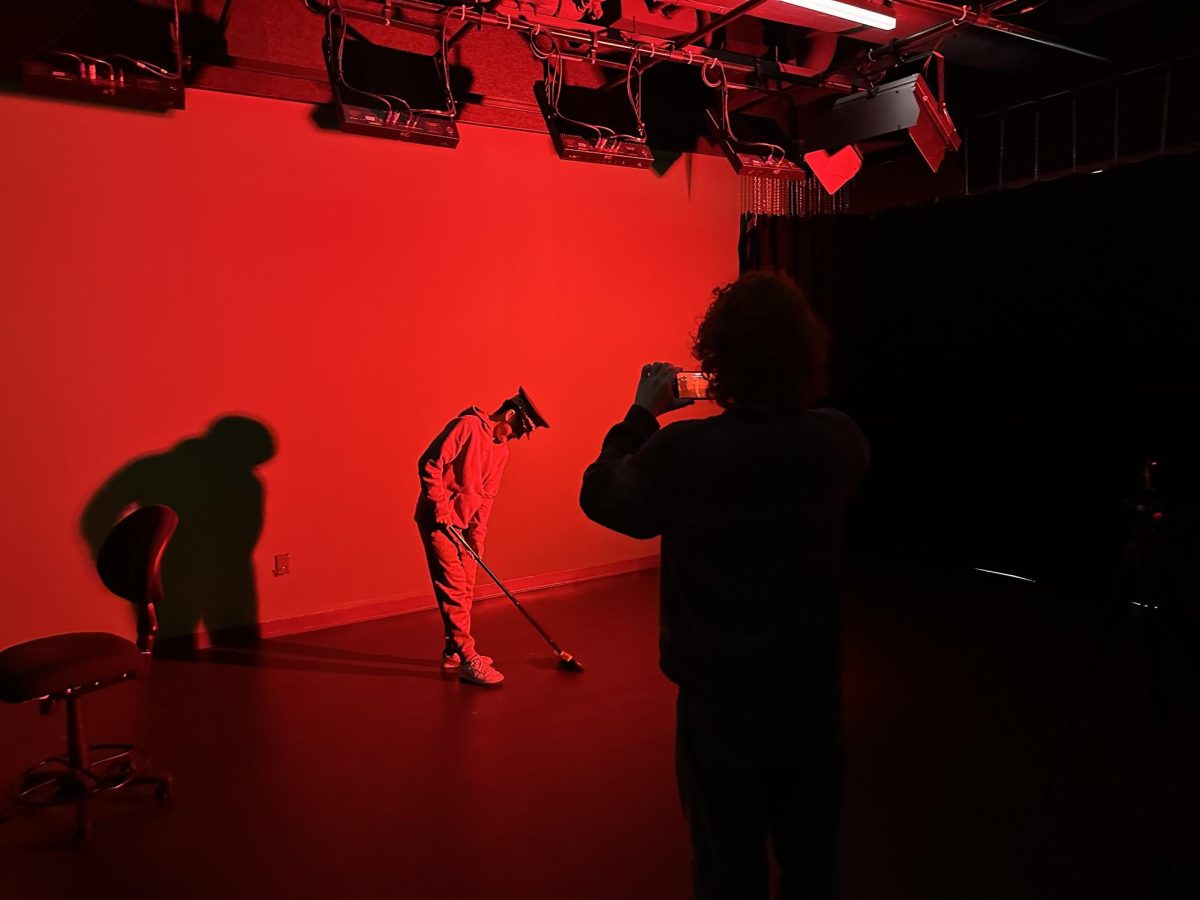 Senior Preston Lieu, as Joseph Stalin, uses the FCCTV studio in the short film: Truman vs. Stalin Rap Battle. (Photo courtesy of Ms. Roe)