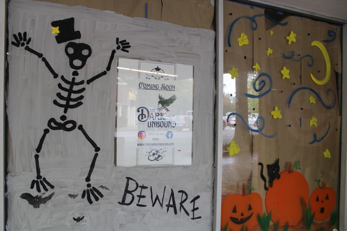 A work in progress, The Dark, Unbound bookstore, decorated with plenty of spooky elements. (Photo by Emily Johnson)