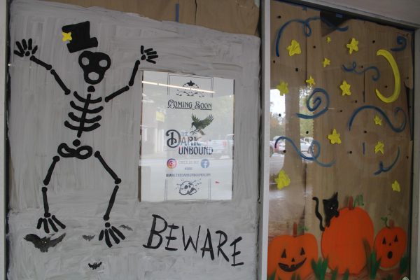 A work in progress, The Dark, Unbound bookstore, decorated with plenty of spooky elements. (Photo by Emily Johnson)