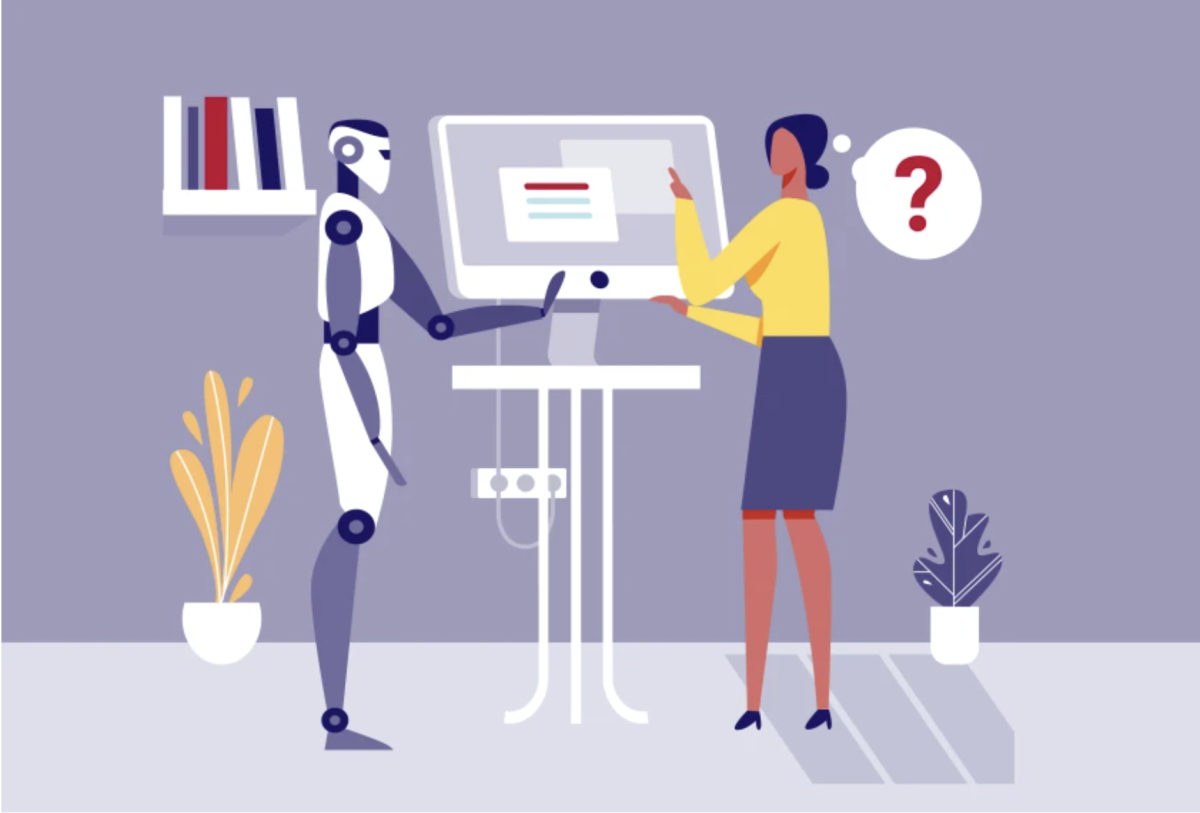 A robot educating a teacher, demonstrating the increased reliance of artificial intelligence. (Photo via EducationWeek)