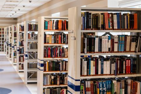 Rows of bookshelves in a library. (Photo via CityofFlemington.com)