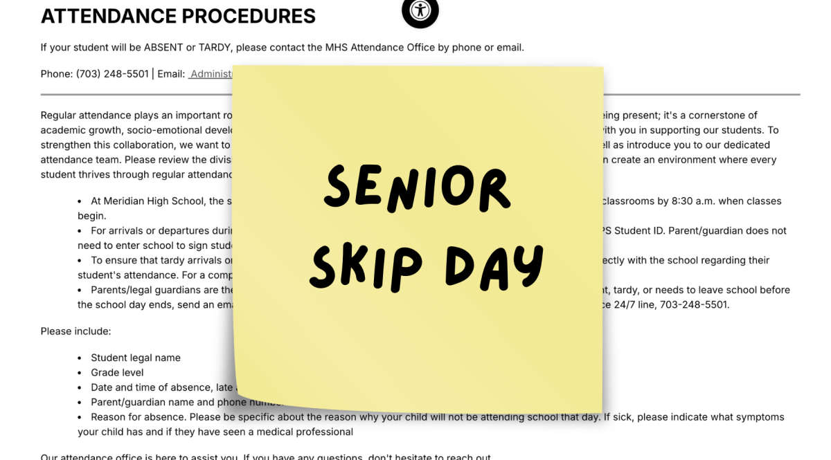  A sticky note with the words ‘senior skip day’ is placed over the attendance policy. (Photo via the FCCPS website)