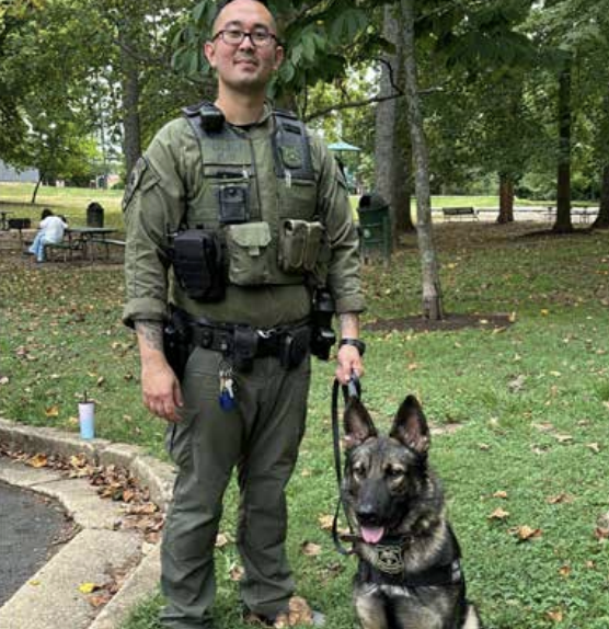 New temporary FCCPS SRO: Officer Fichili and his K9 companion Faro (Photo via FCCPS Morning Announcements)
