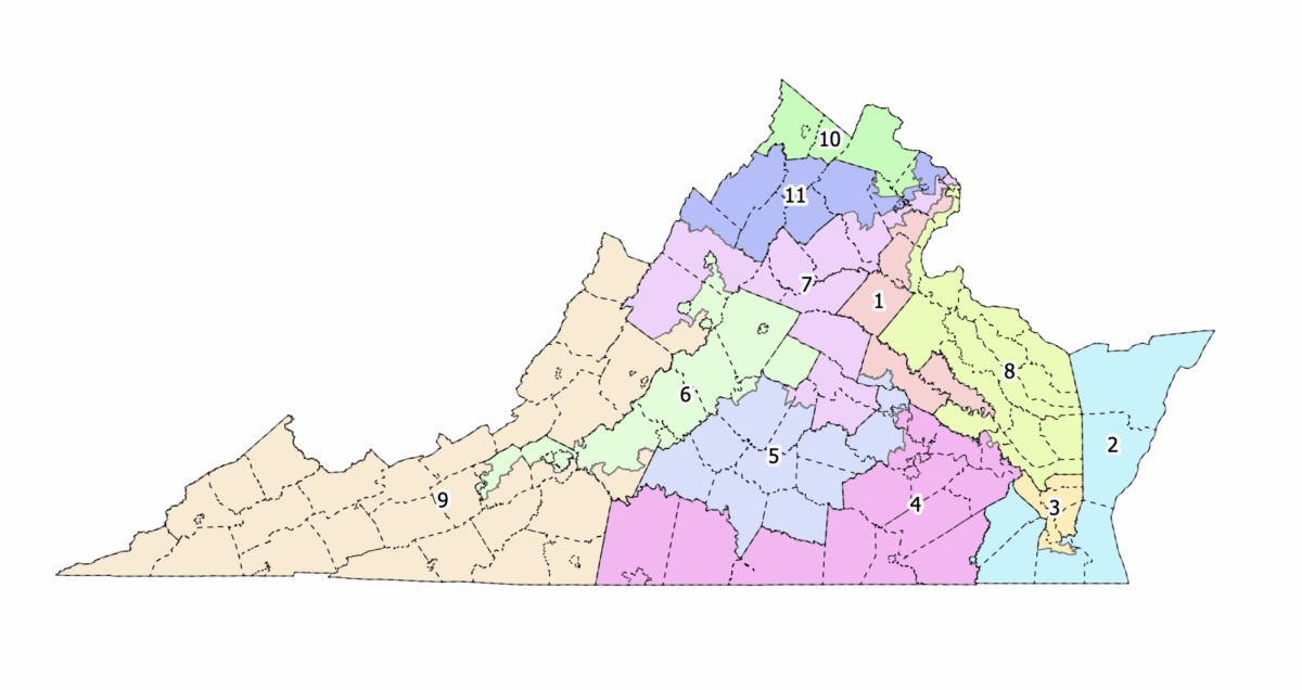  An image of the new proposed congressional district map. (Photo via Virginia Mercury
