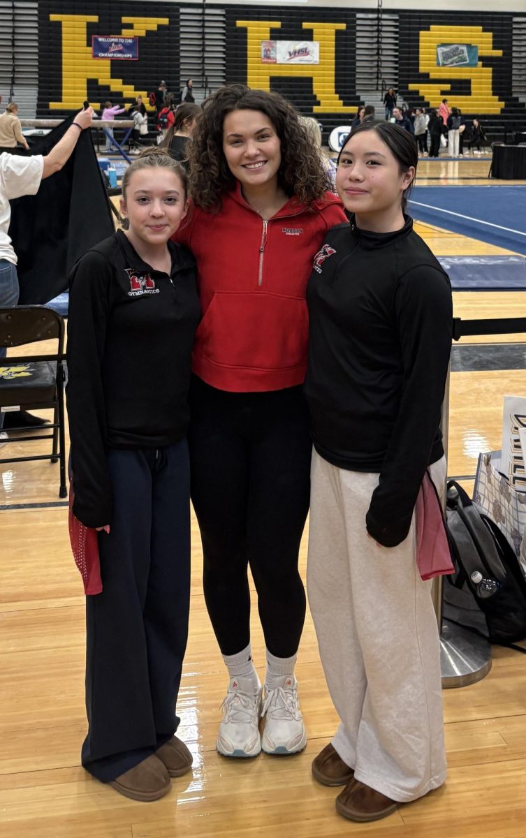 Rebecca Degnan and Elisabeth Chang pose with coach Marissa Gradei after State Competitions. (Photo via Marissa Gradei)