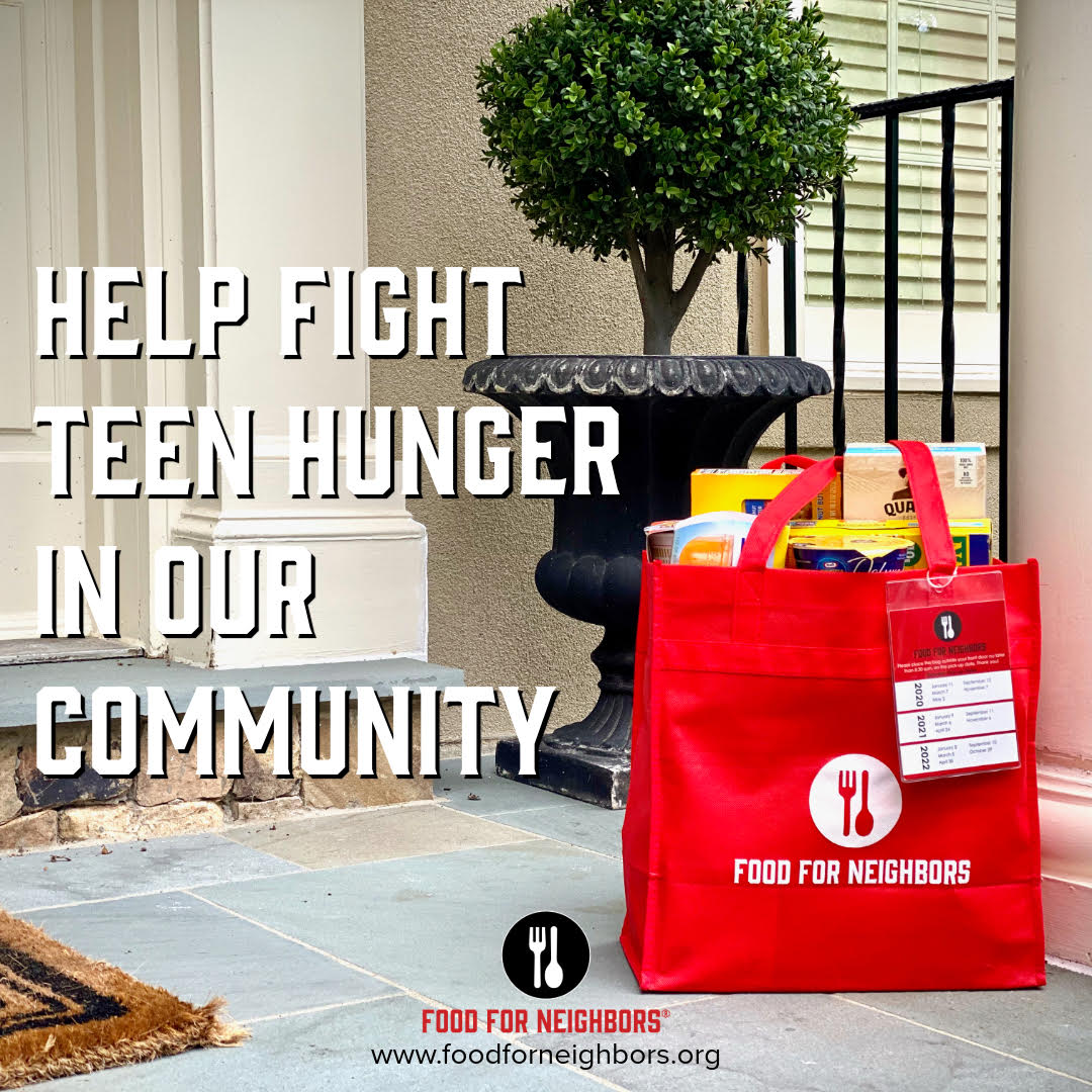 Flyer depicting the Red Bag Program run by nonprofit organization Food For Neighbors, who partnered with Meridian’s Weekend Food Support program (photo via Food For Neighbors)